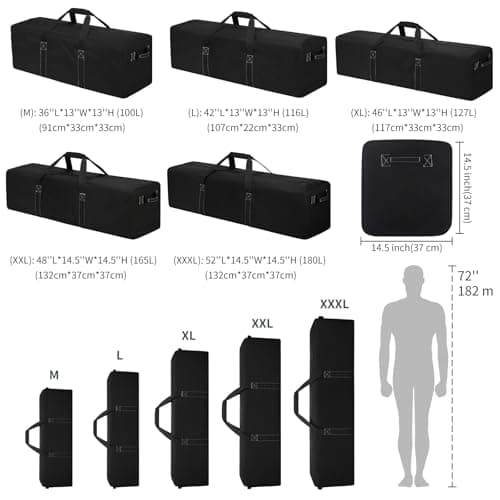 180L Large Duffle Bag for Travel Camping - 52 Inch Large Holdall Duffel Bag, Sport Equipment Storage Bag with 2 Sides Handles 132x36x36cm-Black — view 5