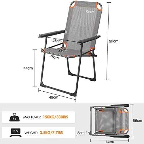 Portal Folding Camping Chair for Adults Set of 2 Mesh Garden Picnic Festival Chair Heavy Duty Foldable Lightweight Hard Armrests High Back Collapsible Beach Fishing Chair Portable Supports 150KG — view 3