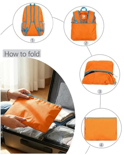 szyanlai Hiking Backpack for Women, 30L Ultra Lightweight Foldable Waterproof Rucksack,Back Pack Rucksack for Women Kids Camping Travel (Orange) — view 4