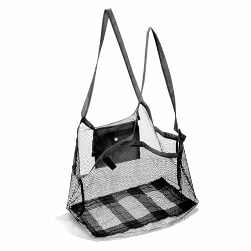 Yuomeaz Large Mesh Beach Bag, Black Mesh Tote Bag for Pool, Foldable Sandproof Beach Bags for Women, Travel, Summer, Party (15×9×14 in)