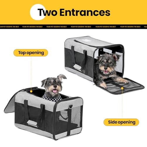 Conlun Dog Carrier Soft Sided, Large Cat Carrier with Inner Safety Leash, Pet Transport Carrier for Large Cats and Medium Dogs up to 10 KG, Collapsible Travel Puppy Carrier Bag -Grey, L — view 3