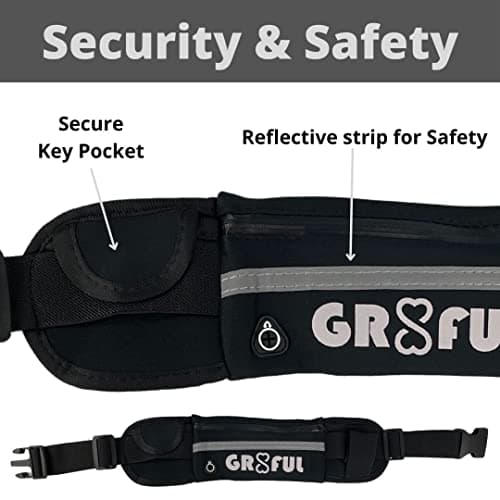 gr8ful® Running Belt for Phone/Water with Adjustable Buckle Strap for Men & Women | Zip Pockets Waist Water Resistant Fanny Pack for Sports, Hiking, Dog Walking, Travel & Outdoor Activities (Black) — view 4