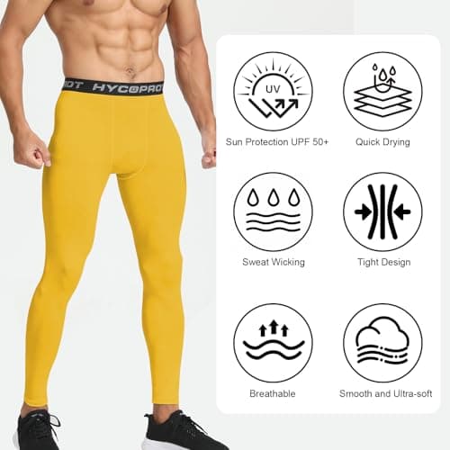 HYCOPROT Men's Running Leggings Compression Trousers Athletic Tight Base Layer Pants for Workout Sports Yoga Basketball (Yellow, S) — view 5