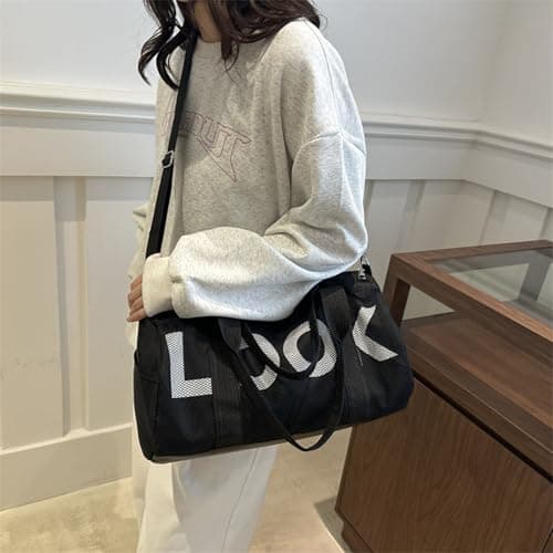 Small Gym Bag, Gym Bag, Small Holdall, Overnight Travel Weekend Holdall Bags Fitness Handbag for Swim Yoga Workout, Water Resistant Carry On Bag Sport Travel Training Journey (Black) — view 3