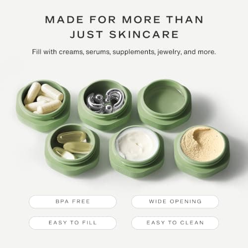 Cadence Travel Containers Basic Skincare Set - Magnetic Containers with Lids,Carry On Travel Essentials For Women/Men - 3 Small Capsules (0.56oz) - Cleanser, Moisturizer & Sun-Icon Labels - Eucalyptus — view 6
