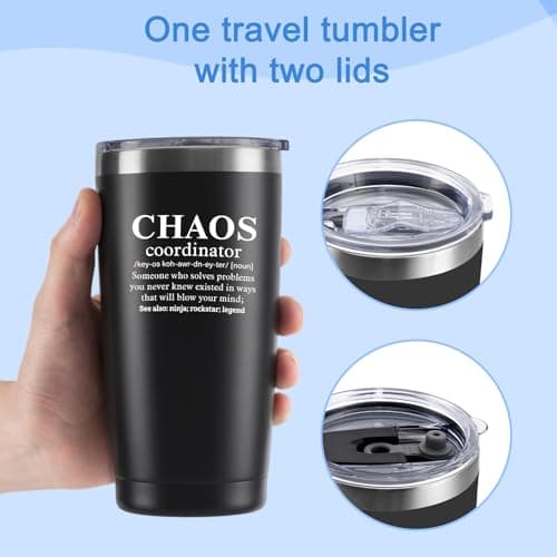 Livole Chaos Coordinator, Funny Gifts for Teachers Men, Boss, Manager, Him, Male Teacher Gift, End of The Year Presents, Christmas Gifts for Men, 20oz Travel Mug Thermal, Stainless Steel Wine Glasses — view 5