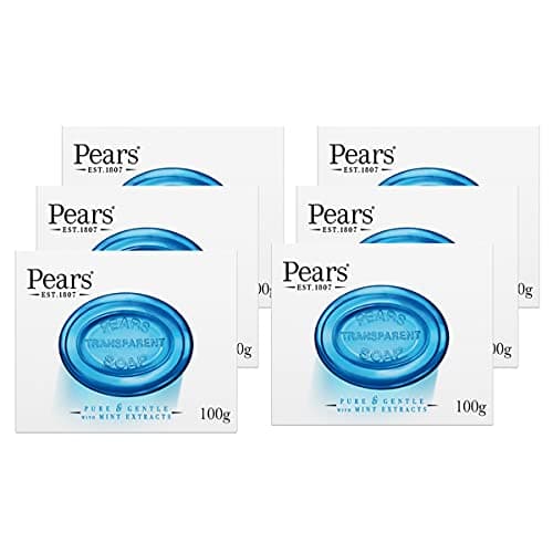 Pears Transparent Soap (100g) Pure and Gentle with Mint Extracts (Pack of 6)