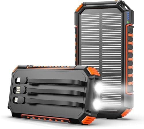 A ADDTOP Solar Power Bank 20000mAh 15W Portable Charger 3 Built-in Cables