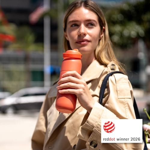 ION8 Primo Urban Insulated Water Bottle 540 ml (18 oz) – Leakproof Stainless Steel Bottle with Straw Lid, Fast Flow, Vacuum Insulated Cold Drinks, Cup Holder Friendly, Dishwasher Safe, Coral — view 2