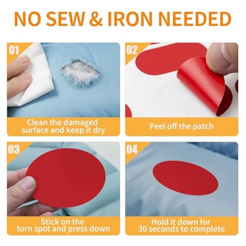 Waterproof Nylon Tent Repair Kit Patches – Outdoor Gear Ripstop Fix Fabric Repair Tape, Self-Adhesive Patches for Clothing, Down Jacket, Puffer Coat, Sleeping Bag, Backpack, 51PCS Dark Red — view 4