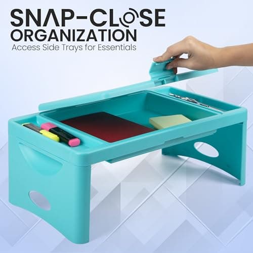 Foldable Lap Desk with Storage Pocket- | Perfect use for Children's Activites, Travel, Breakfast in Bed, Gaming and Much More! Great for Kids and Teens! (Teal Blue) — view 5