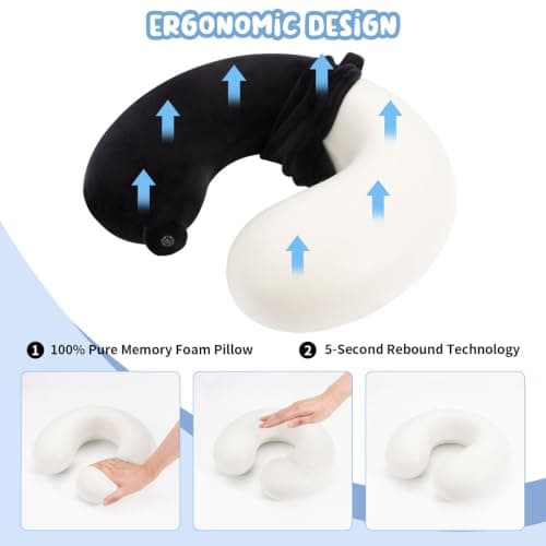 WENGX Travel Pillow Neck Pillow Memory Foam Travel Pillows Head Support Cushion for Airplane Train Car Office Travel Essential Flight Pillows for a Long Hauls Sleeping Rest (Black) — view 4