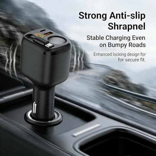Retractable Car Charger 3-in-1, 78W Fast Car Charger with Built-in 30W USB C Cable & Cigarette Lighter Splitter, Car Accessories Gift for Men Women, for iPhone 17 16 15 14, Galaxy, Pixel — view 6