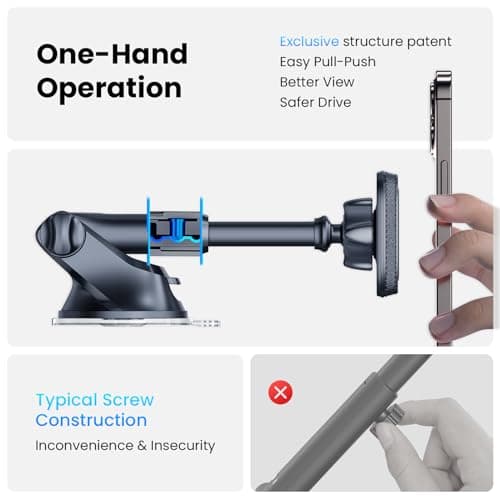 APPS2Car Magnetic Phone Car Mount, Universal Dashboard Windscreen Industrial-Strength Suction Cup Car Phone Mount Holder with Adjustable Telescopic Arm, 6 Strong Magnets for All Cell Phones — view 6
