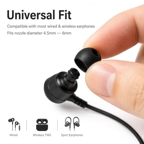 Replacement Earbuds Tips 9 Pairs, Silicone Ear Tips S/M/L for In-Ear Headphones 4.5–6mm Nozzle, Noise Isolating Earphone Buds Replacement, Soft Earbud Tips for Wired & Wireless Earphones, Black — view 6