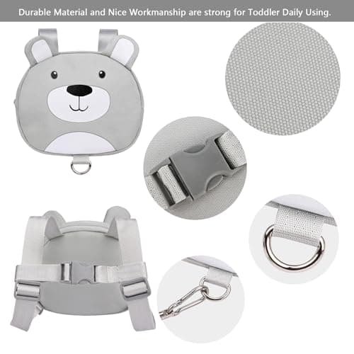Bebamour Toddler Backpack with Reins, Animal Safety Harness Backpack for Boys & Girls, Mini Anti-Lost Walking Backpack with Detachable Leash for Travel, Nursery & Outdoor Use, Grey Bear — view 3