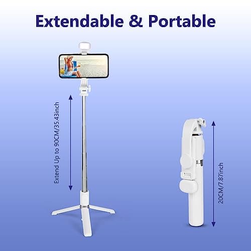flintronic Selfie Stick Tripod with Fill Light, Stable Tripod with Wireless Bluetooth Remote Control, 100CM Extendable Portable Aluminum Selfie Stick Compatible for ios and Android, Cameras — view 2