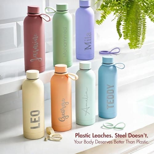 Engraved Personalised Water Bottle 500ml, Peach, Vacuum Flask — view 3