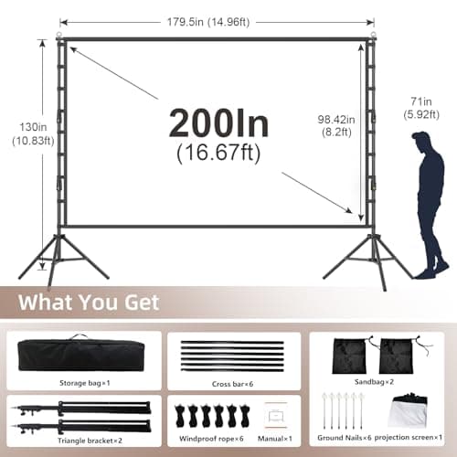 Wootfairy 200 inch Projector Screen with Stand, 4K HD 16:9 Big Size Screen — view 2