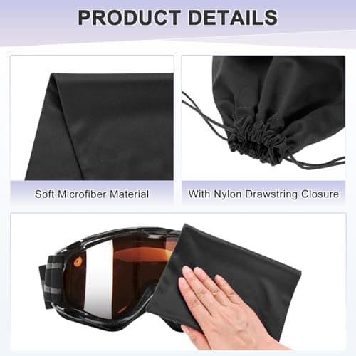 M METERXITY 4-Pack Ski Goggle Bag, 10.6" x 7.1" Soft Microfiber Pouch Bags Protective Storage Bags Case with Drawstring for Snow Goggles/Camera Lenses/Sunglasses [Black] — view 2