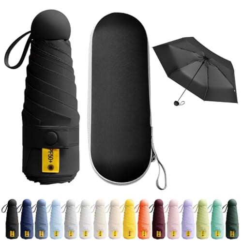 Detontek Mini Folding Travel Umbrella, Mini Travel Umbrella, Pocket Umbrella, Dual Purpose, Compact And Portable, With Storage Box (Obsidian Black)