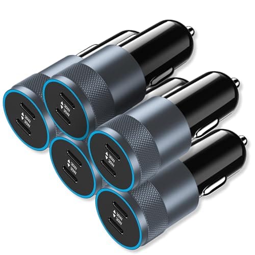 5 Pack USB C Car Charger Adapter, Aymla 60W Dual PD 3.0 Auto Cigarette Lighter Car Plug 2 Ports Type-C Fast Charging for iPhone 16 Pro Max/15 Plus, Samsung Galaxy S25 Ultra, Google Pixel 9, iPad