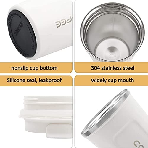 Insulated Coffee Cup, Senelux Double Walled Insulated Stainless Vacuum Coffee Travel Mug with Leakproof Flip for Keep Hot/Ice Coffee, Tea and Beer 18oz (510ml) Cream — view 6
