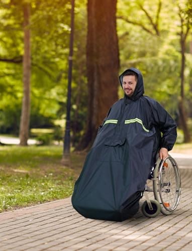 ANYOO Waterproof Wheelchair Poncho Cover with Sleeves, Lightweight Rain Poncho Cape Shield with Elastics Provide Dry Protection for Wheelchairs, Unisex, Dark Blue, One Size — view 2