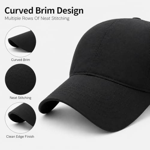 WHJYCC Black 56-60 cm Waterproof Baseball Cap - Adjustable Unisex Quick-Dry Breathable Mesh Hat with Ponytail Opening, Lightweight Foldable Sun Rain Protection for Hiking, Fishing and Travel (Black) — view 5