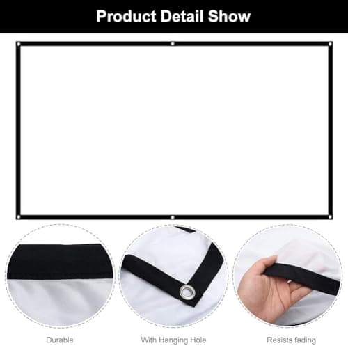 Projector Screen Portable Indoor/Outdoor Movie Theater Screen 16/9 Polyester White Soft Screens For Outdoor Camping Collapsible High Contrast Hanging Hole Grommets (72inch) — view 3