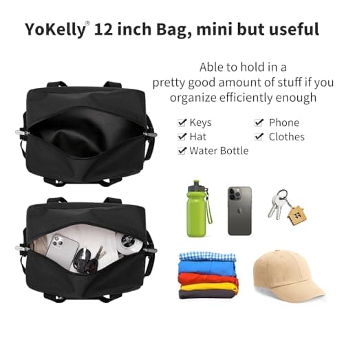 Small Gym Bag Carry On Bag - 12 inch Mini Duffle Bag Lightweight for Overnight Travel 30x20x20cm-Black — view 2