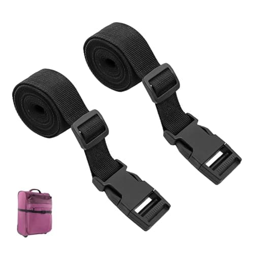 2 Pack Luggage Suitcase Straps 1.5m, Adjustable Utility Webbing Strap with Quick Release Buckle, Heavy Duty for Backpacking, Camping, Hiking, Sleeping Bag Compression, Suitcases & Gear – Black