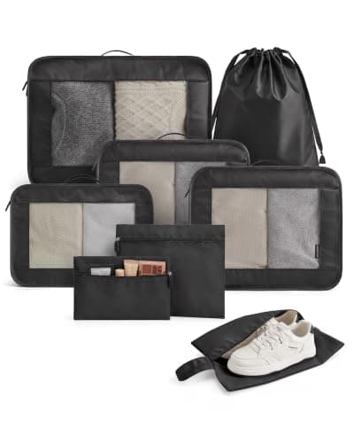 LIGHT FLIGHT 8pcs Packing Cubes, Travel Suitcases Organiser, Black