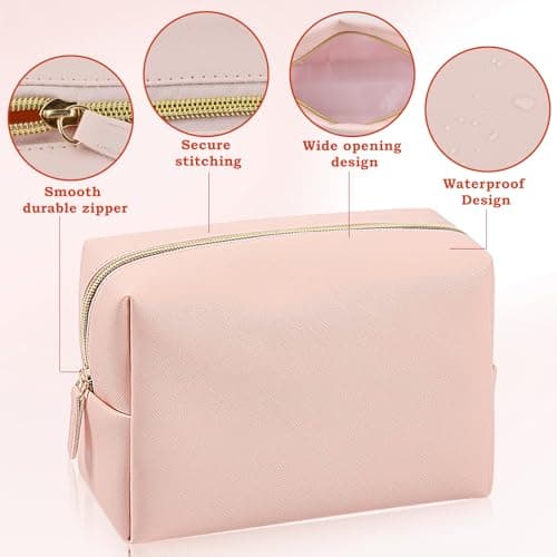 2 Pcs Makeup Bag, Large 21.5x9x13cm and Small 16.5x4.5x8cm, Make Up Bag for Women Men, Leather Waterproof Pouch with Zipper, Cosmetic Bags, Travel Toiletry Bags for Handbag Birthday Gifts — view 3