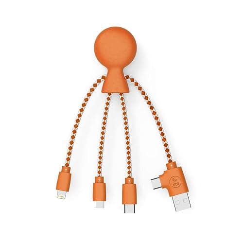 Xoopar – 4-in-1 Multi USB Cable in Octopus Shape – Universal Charger Made of Recycled Plastic – USB, USB-C, Lightning, Micro USB – Compatible with All Smartphones – Mr. Bio Orange — view 2
