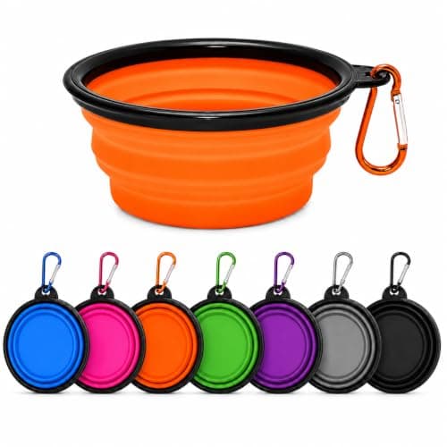 Collapsible Pet Feeding Bowl Portable Silicone Space Save Travel Dog Cat Bowl with Carabiner Carry Hook Two Size Avaliable Small 350ml (12fl oz) / Large 1000ml (34fl oz) (Orange, Small (350ml))