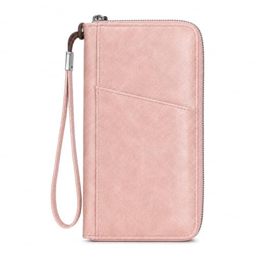 ILIYAH Pink Family Passport Holder - RFID Blocking PU Leather Travel Document Organiser for 5 Passports Cards Pen SIM SD