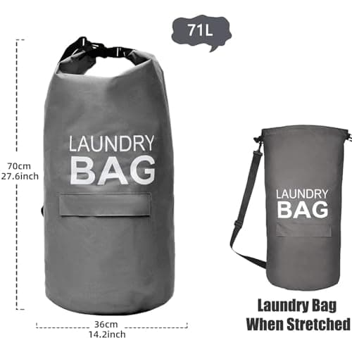 CosyLife Backpack Laundry Bag with Shoulder Straps and Pocket Durable Oxford Clothes Hamper Bag with Buckle Rollable Closure for College, Travel, Laundromat, Apartment (Dark Grey) — view 2