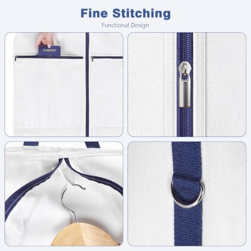 Univivi Premium Cotton Garment Bags for Travel, 43 in Suit Cover Bag,White — view 6