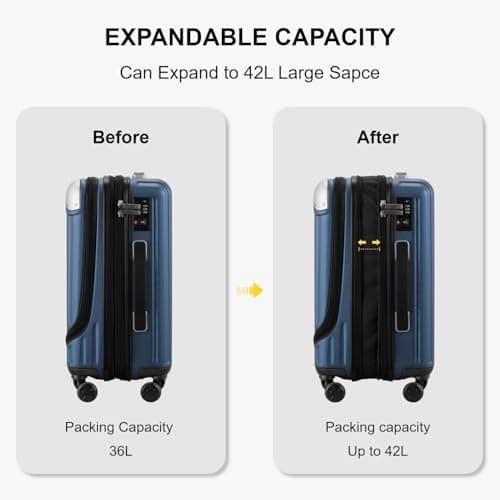 LEVEL8 Carry on Suitcase Expandable with 4pcs Luggage Organiser Set, 55CM Hand Case with Laptop Compartment ABS+PC Hardshell Spinner Cabin Size with 4Wheel TSA, Blue — view 4