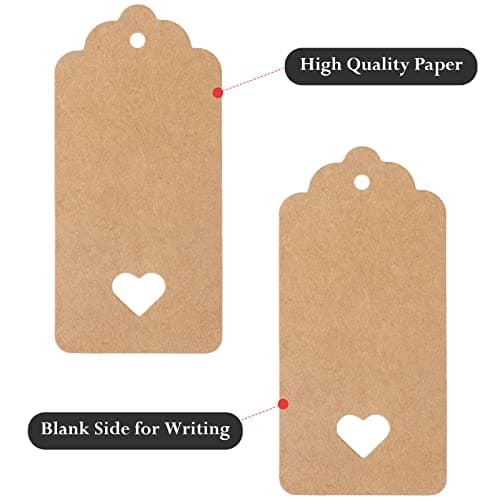 G2PLUS Brown Gift Tags with Heart: 50PCS Blank Paper Tags with String, 4.5cm x 9.5cm Large Gift Labels for Wedding Favors, Presents, 300g/m² — view 3