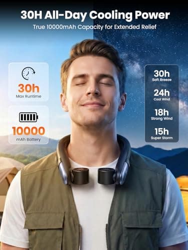 Warmco N5 10000mAh Portable Rechargeable Neck Fan for Travel & Outdoor — view 3
