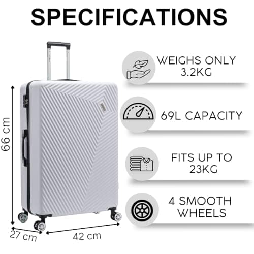 FLYMAX Medium Suitcase 4 Wheel Lightweight Luggage Hard Shell ABS Travel Case Hold Check in Fits 15kg - 20kg Medium Size + 3 Digit Lock + Telescopic Handle 67 Litre Capacity — view 2