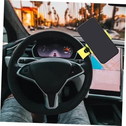 Cabilock Yellow Steering Wheel Phone Mount Universal Car Cell Phone Holder with Clip Adjustable Gps Cradle for Smartphones Driving Use — view 6