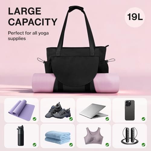 Tawd Yoga Mat Bag with Wet Pocket, 2-in-1 Yoga Mat Carrier & Everyday Tote Bag for Women Men, Large Gym Bag for Pilates Mat, Workout, Travel, Office, Lightweight Shoulder Bag (Black) — view 6
