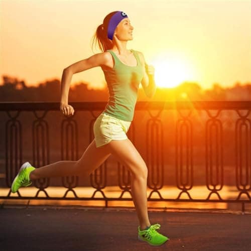ATNKE LED Lighted Headband, USB Rechargeable Running Hat Ultra Bright 4 LED Waterproof Light Lamp Headlamp High Stretch Moisture Wicking Multi-Color/Inner Purple — view 4