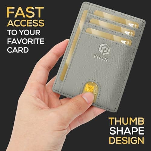 PIRNA Slim Wallet for Men | RFID Blocking Minimalist Credit Card Holder – Thin Card Wallet with Small Money Pocket & Gift Box for Men's in UK, Slim Mens Wallets UK (Silver Grey) — view 2