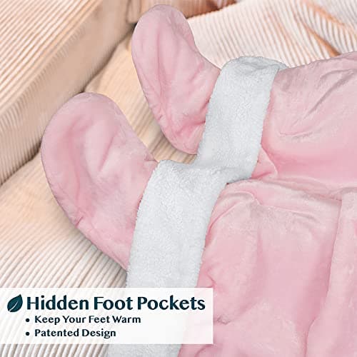 PAVILIA Fleece Blanket with Sleeves, Foot Pockets for Women Men Adults, Plush Wearable Blanket Throw Wrap, Warm Snuggle Blanket Robe, Cozy Gift Ideas Wife Mom, Light Pink — view 2