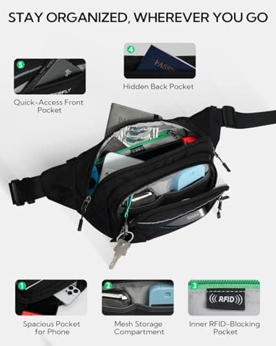 WATERFLY Bum Bag Belt Bag Men Women Large Waist Bag, black, 27 x 9 x 15 cm, Large fanny pack — view 4