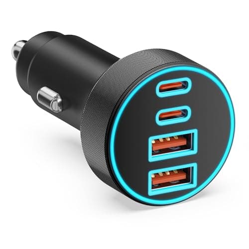 90W USB C Car Charger, 4-Port Dual 45W USB-C/A 12V Socket PD/QC Car Adapter